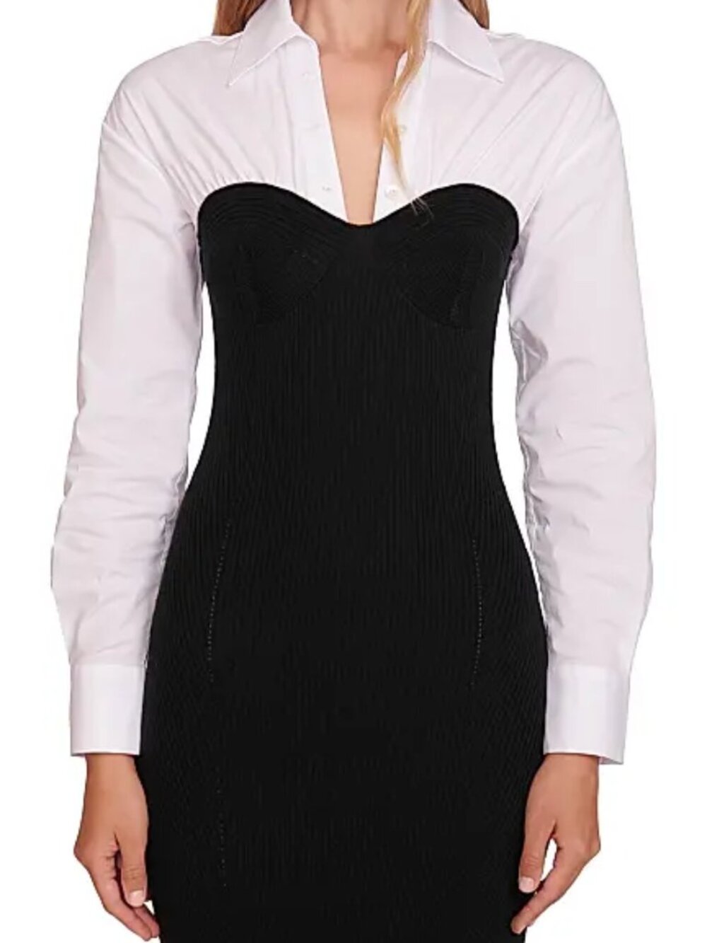 NEW MOON RIVER mini Dress mixed media shirt sweater corset layered shirtdress S